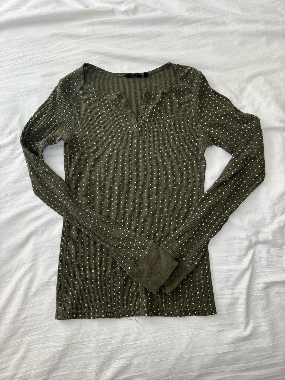 Hurley Women's Olive Green Ribbed Henley Long-Sleeve Top